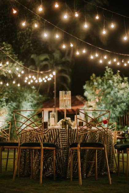 Tablescape and Ceiling — Sangeet decor — Alila Diwa Goa